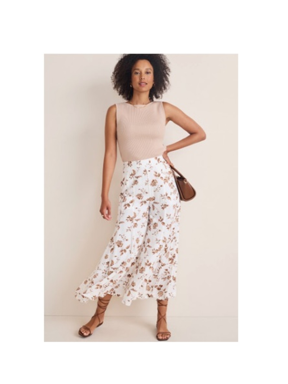 Francesca's Floral Pant in Cream and Brown